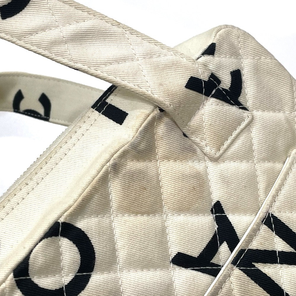 CHANEL CC Coco Mark Matelasse Logo Tote Bag, Cotton Canvas, Women's, Ivory and Black