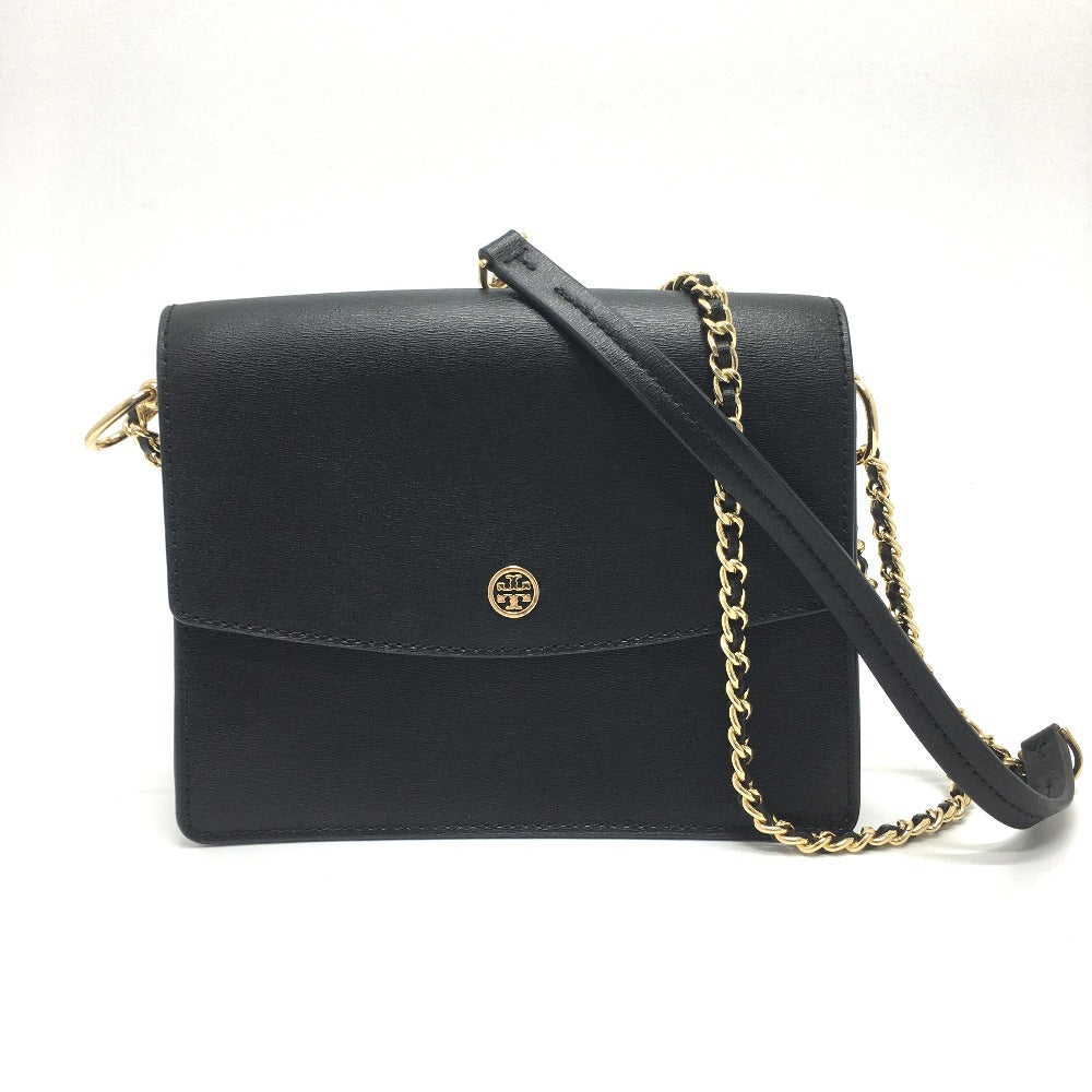 Tory Burch Logo Chain Bag Crossbody Shoulder Bag Leather Women's Black