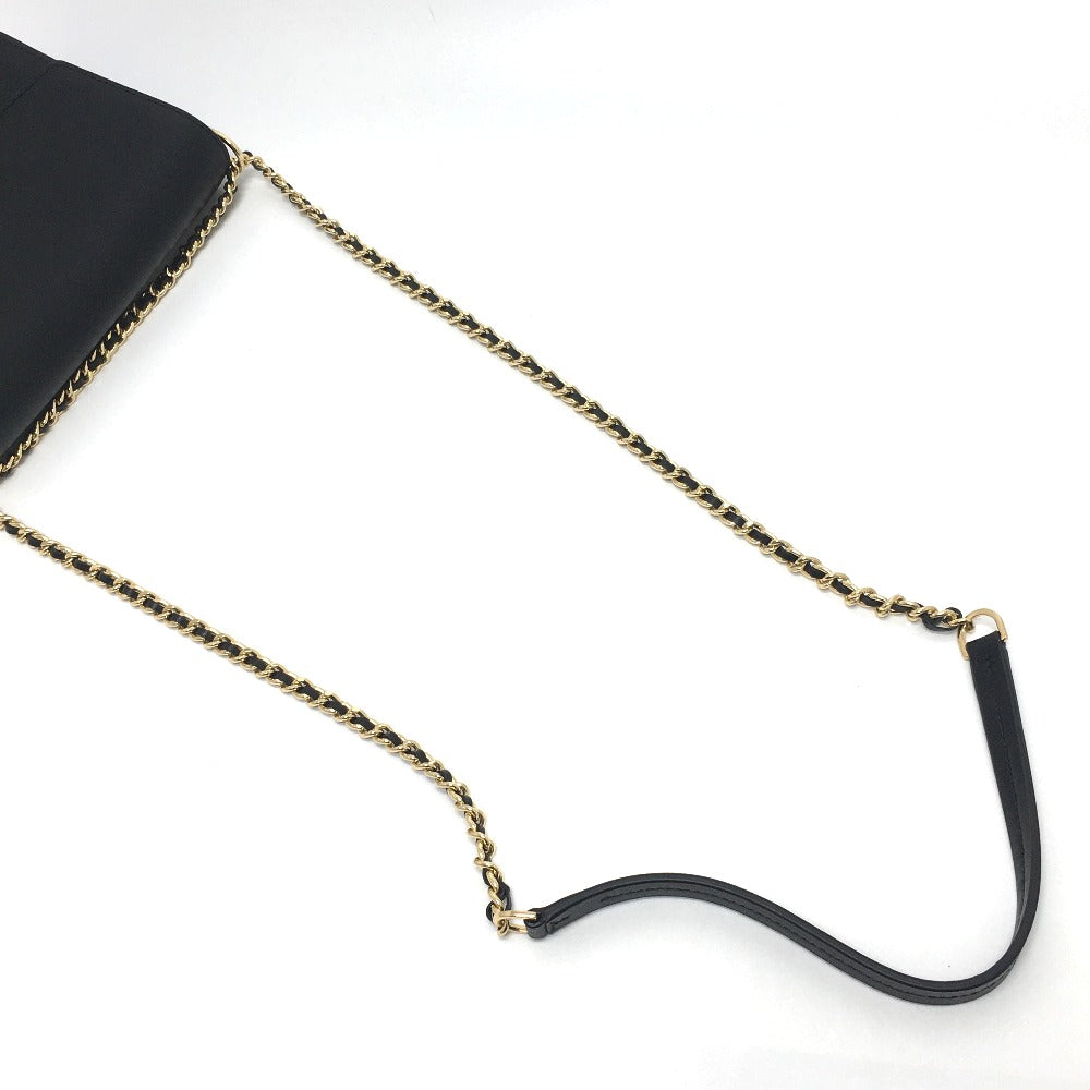 Tory Burch Logo Chain Bag Crossbody Shoulder Bag Leather Women's Black