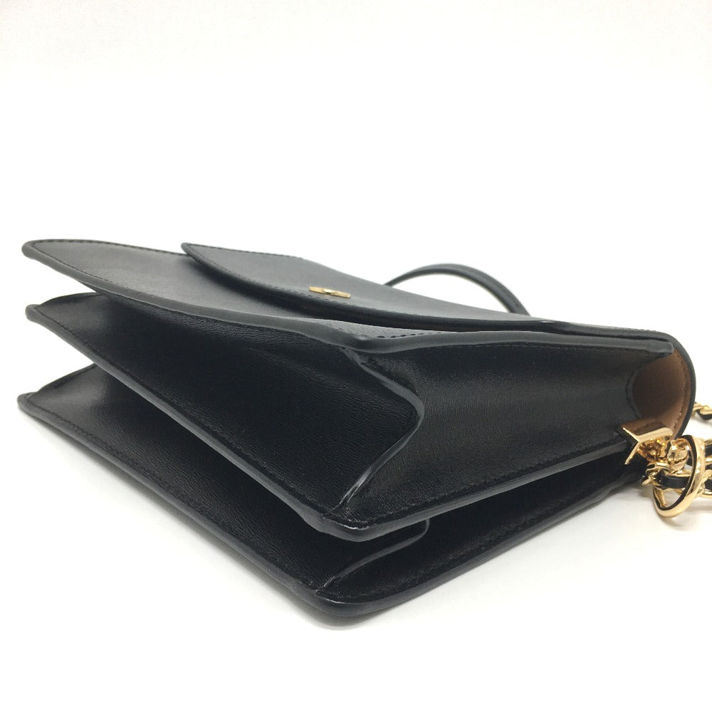 Tory Burch Logo Chain Bag Crossbody Shoulder Bag Leather Women's Black