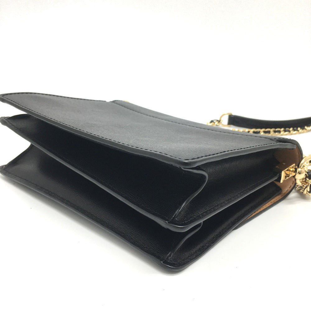 Tory Burch Logo Chain Bag Crossbody Shoulder Bag Leather Women's Black