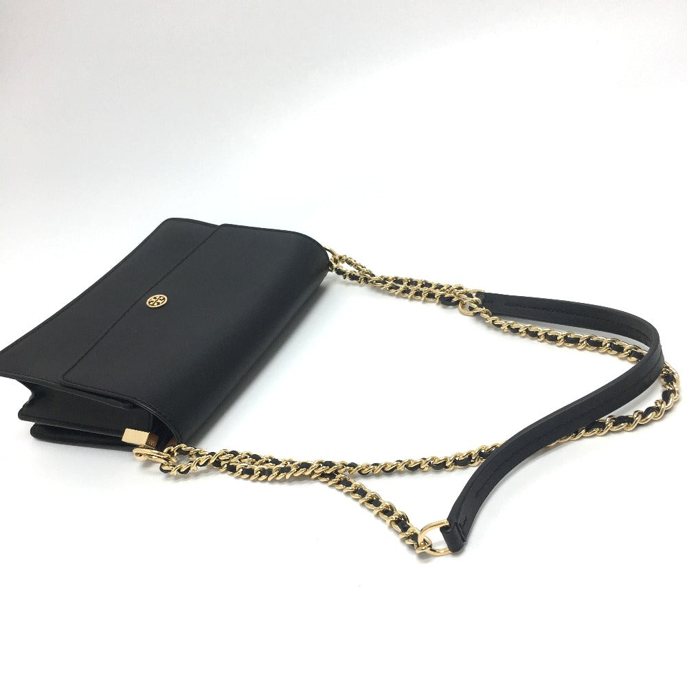 Tory Burch Logo Chain Bag Crossbody Shoulder Bag Leather Women's Black