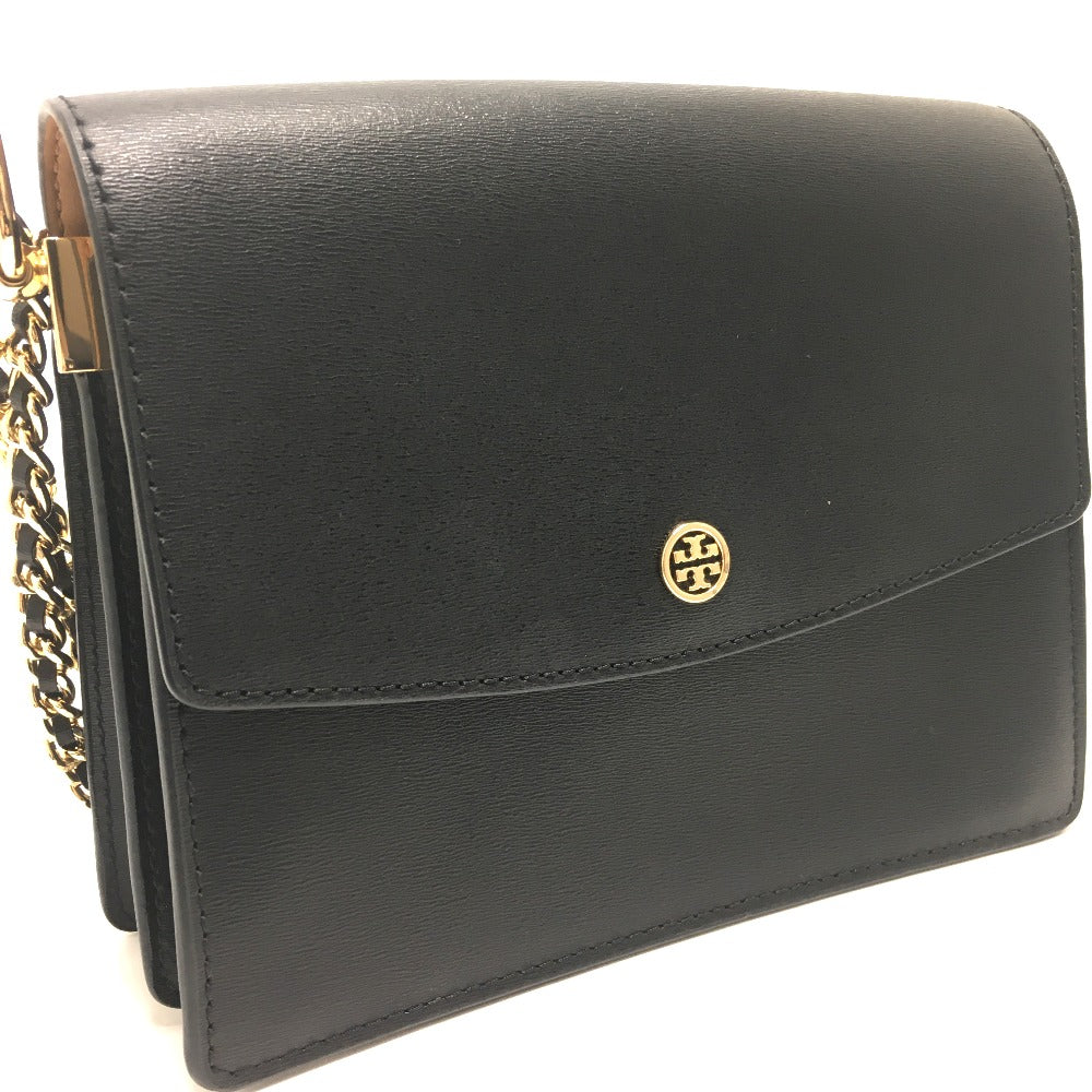 Tory Burch Logo Chain Bag Crossbody Shoulder Bag Leather Women's Black