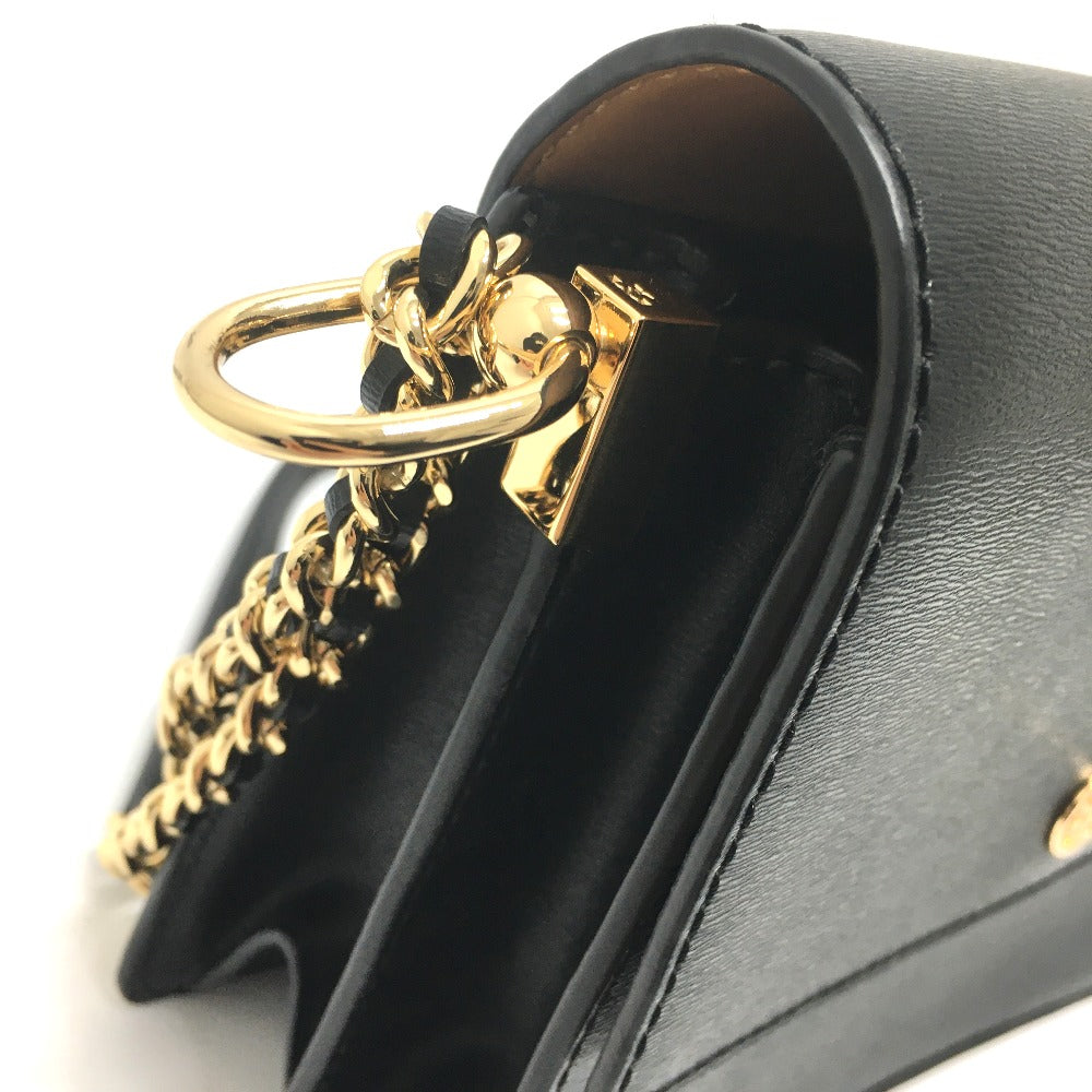 Tory Burch Logo Chain Bag Crossbody Shoulder Bag Leather Women's Black