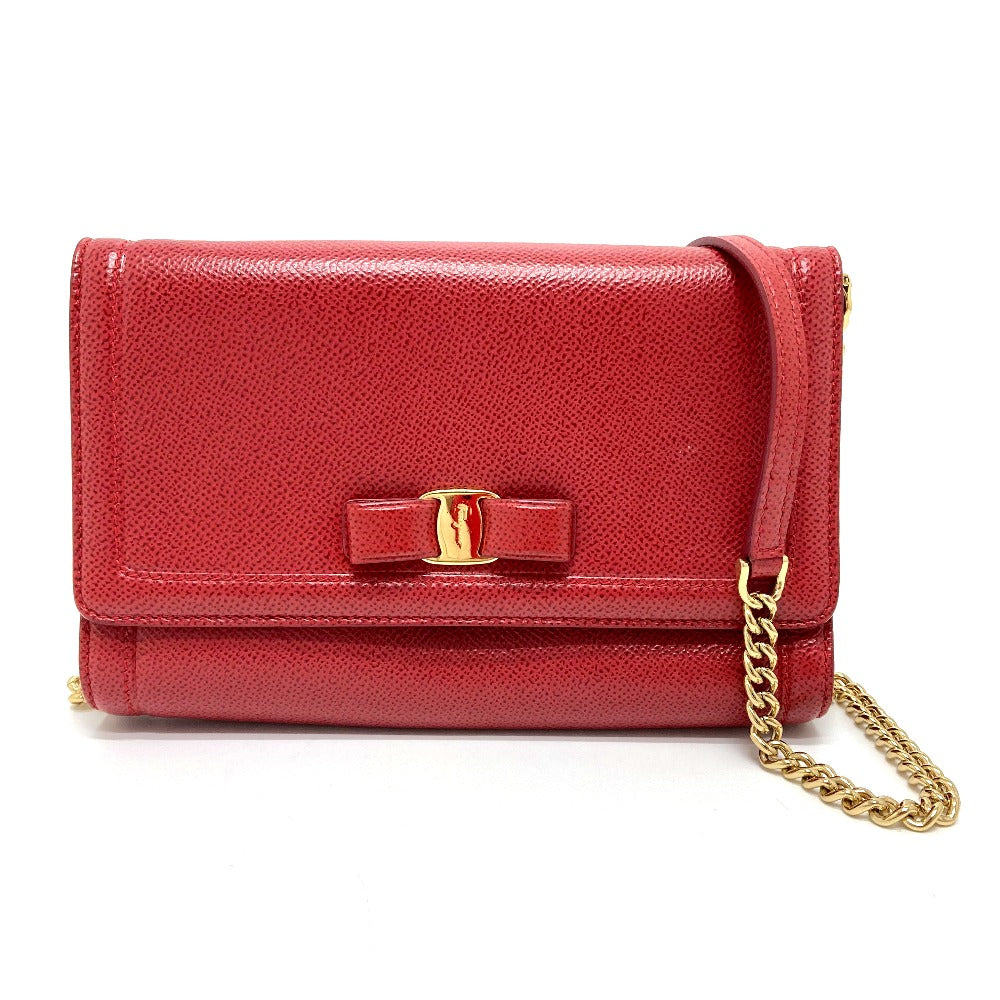 Salvatore Ferragamo Vara Ribbon Clutch Bag, 2-Way Pochette Shoulder Bag, Leather, Women's, Red
