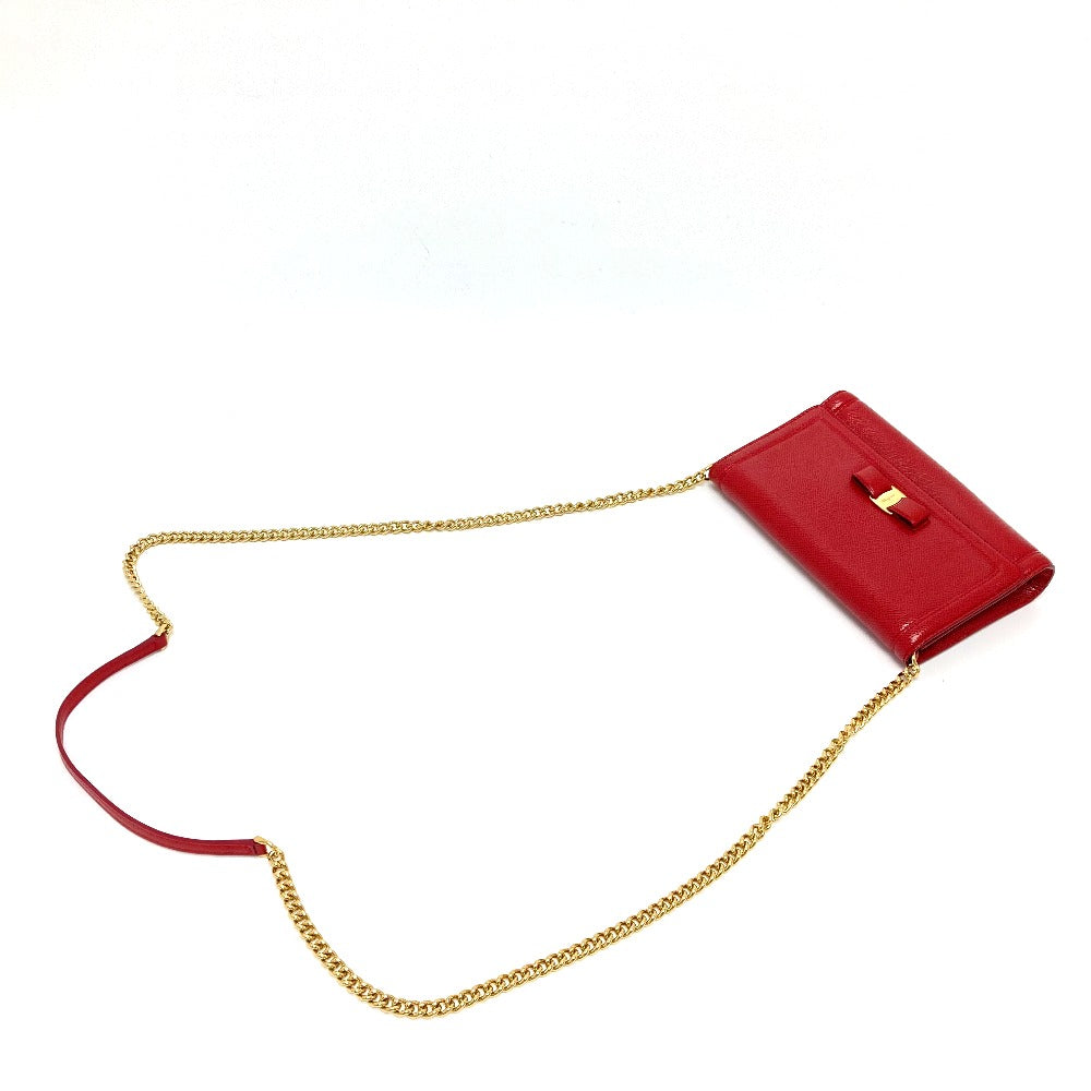 Salvatore Ferragamo Vara Ribbon Clutch Bag, 2-Way Pochette Shoulder Bag, Leather, Women's, Red