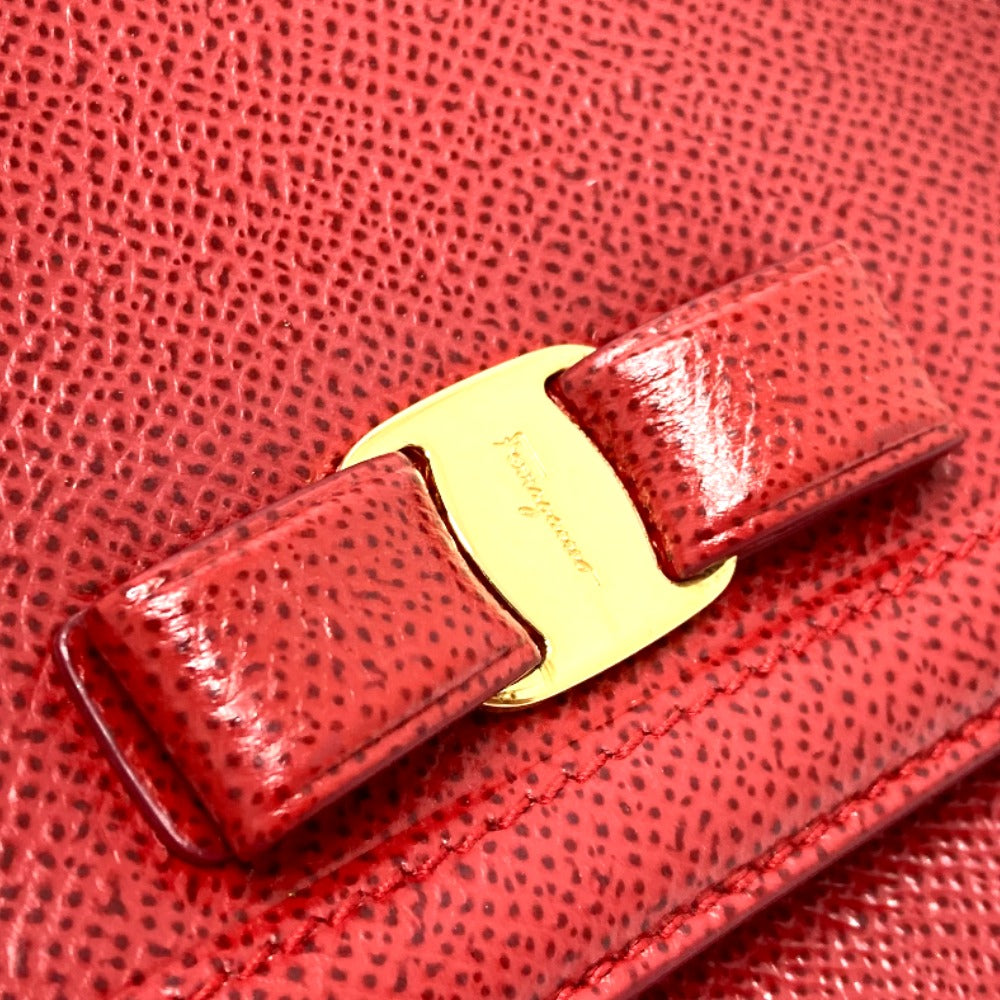Salvatore Ferragamo Vara Ribbon Clutch Bag, 2-Way Pochette Shoulder Bag, Leather, Women's, Red