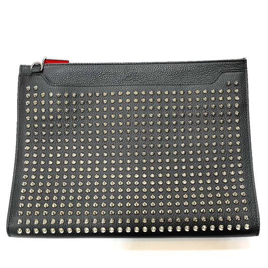 Christian Louboutin spiked studded Sky Pouch clutch bag in black leather.