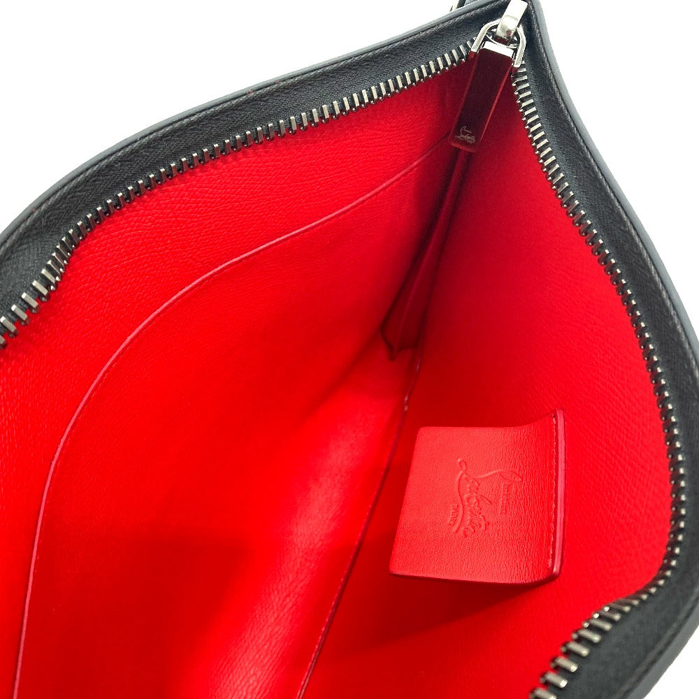 Christian Louboutin spiked studded Sky Pouch clutch bag in black leather.