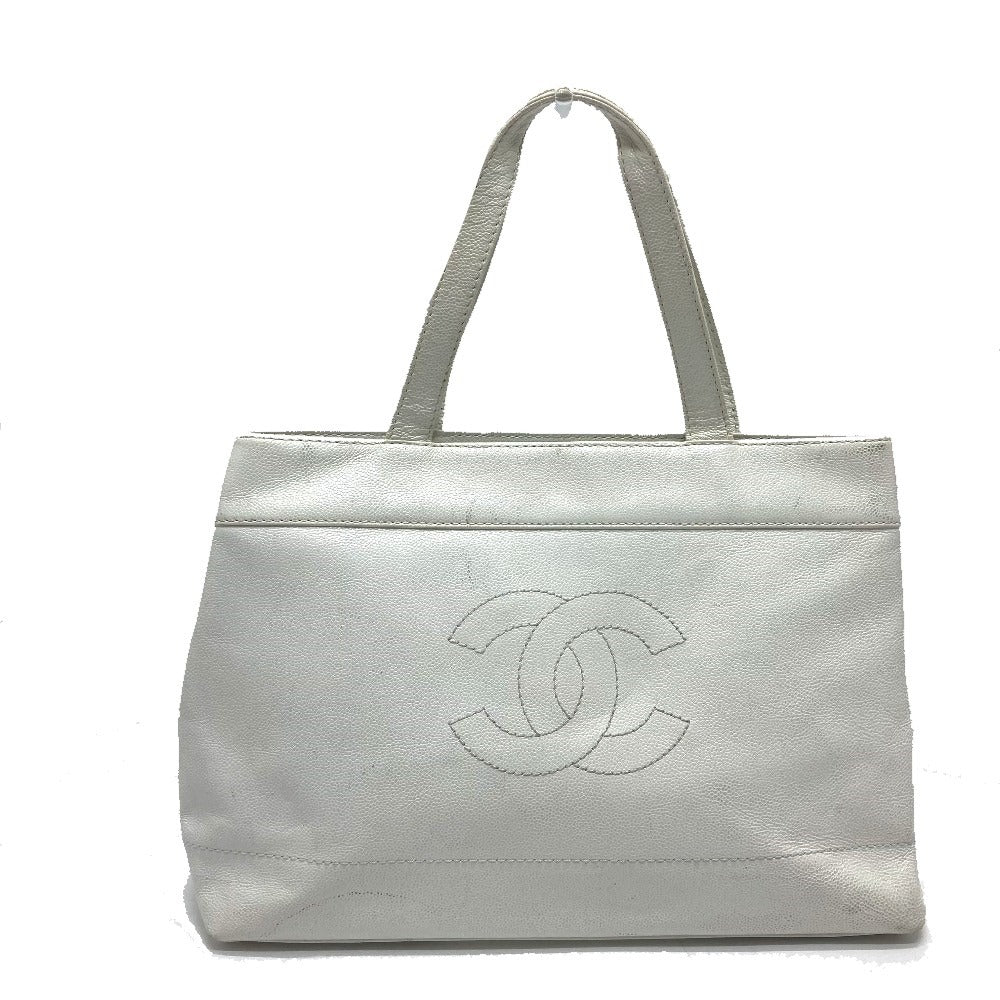 CHANEL CC Coco Mark Handbag/Tote/Shoulder Bag in Caviar Leather, White
