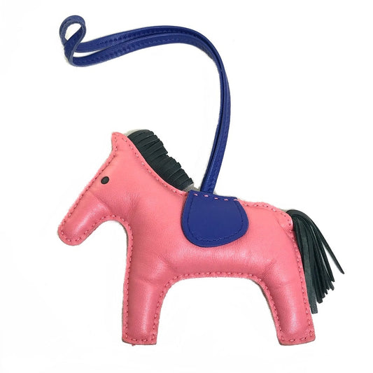 HERMES Horse Rodeo MM Bag Strap Charm by Anjo Milo Women's Rose Azalee x Electric Blue x Vert Chypre Pink x Blue x Gray