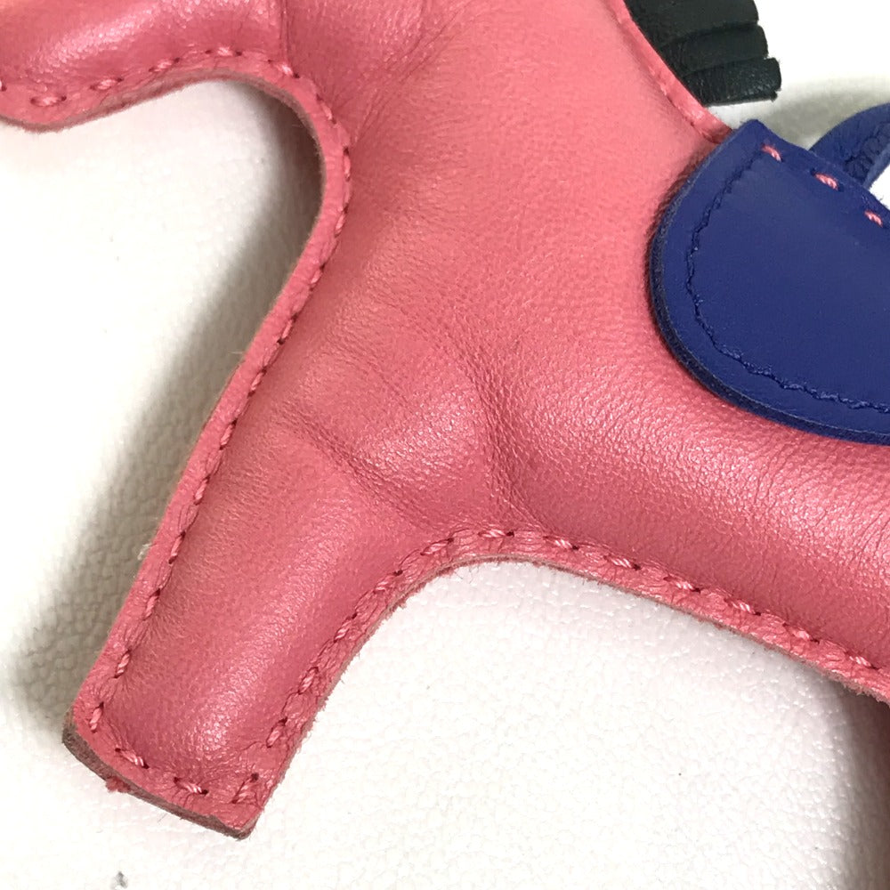 HERMES Horse Rodeo MM Bag Strap Charm by Anjo Milo Women's Rose Azalee x Electric Blue x Vert Chypre Pink x Blue x Gray