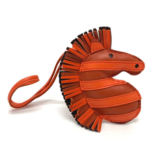 HERMES Zebra/Savannah Strap Bag Charm, Lambskin, Carnelian/Poppy/Serie Orange