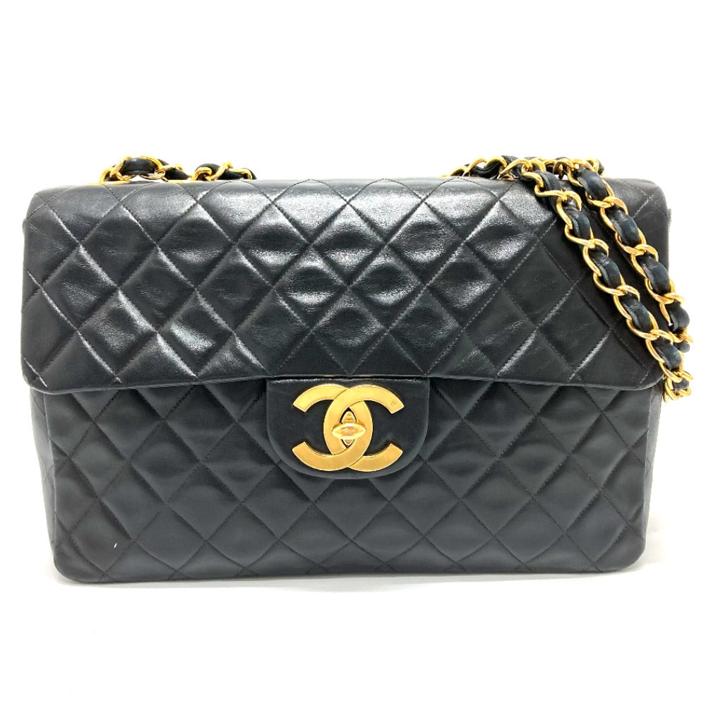 CHANEL A01094 CC Coco Mark Deca Matelasse 34 Double Chain Shoulder Bag in Lambskin, Black
