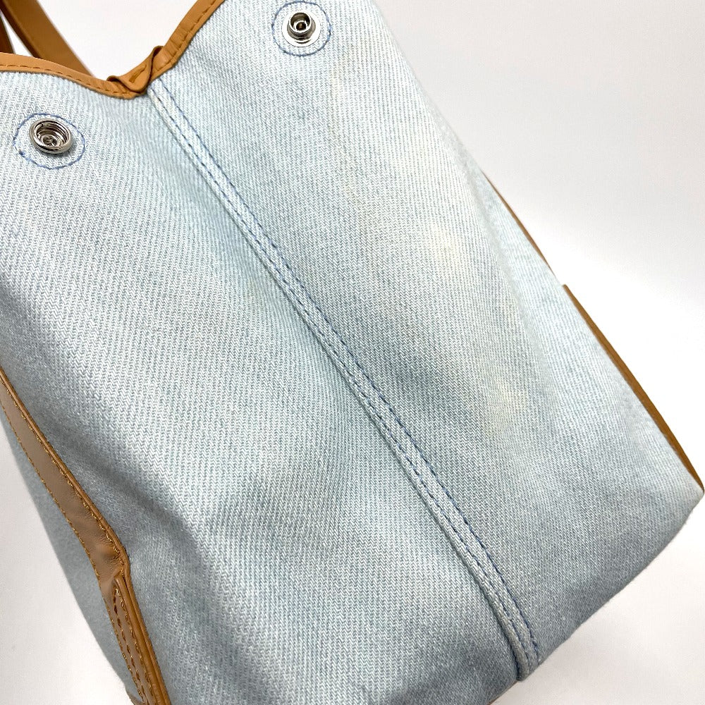BALENCIAGA 339933 Logo Print Navy Cabas S Handbag/Tote Bag in Leather/Canvas, Light Blue