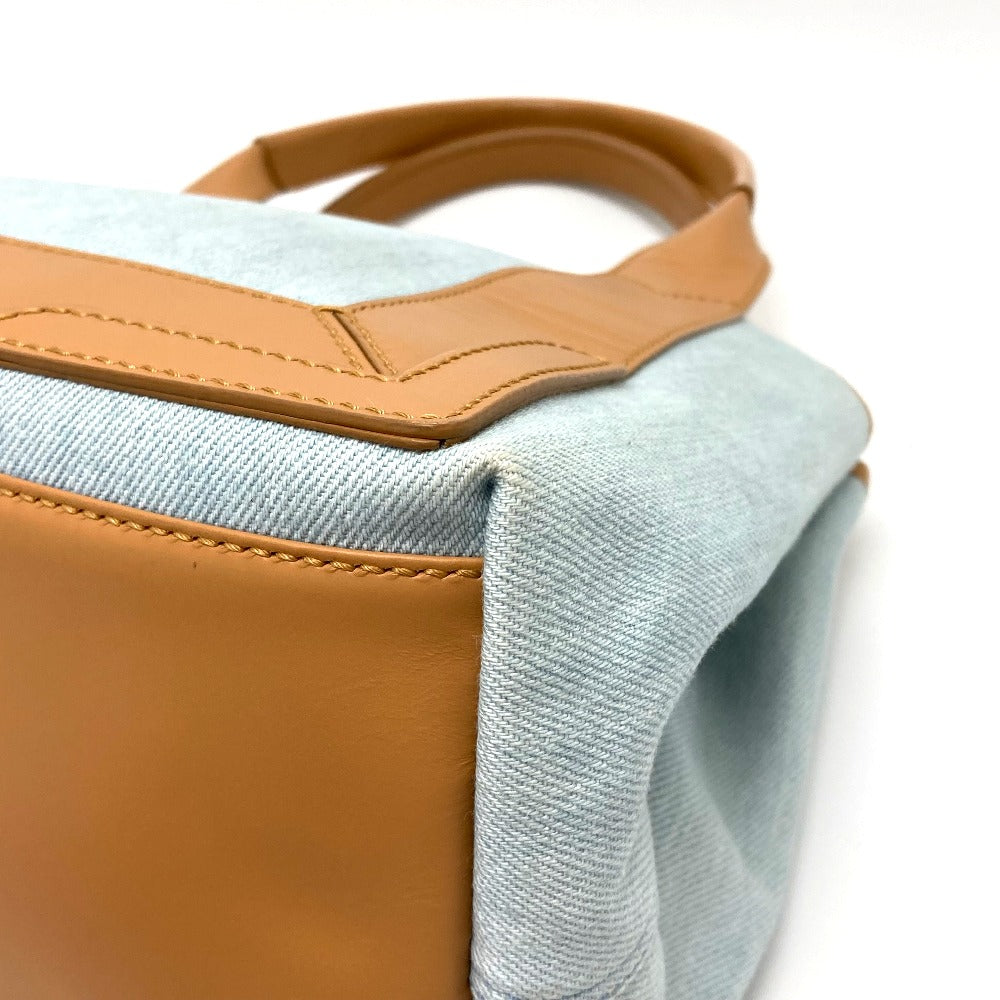 BALENCIAGA 339933 Logo Print Navy Cabas S Handbag/Tote Bag in Leather/Canvas, Light Blue