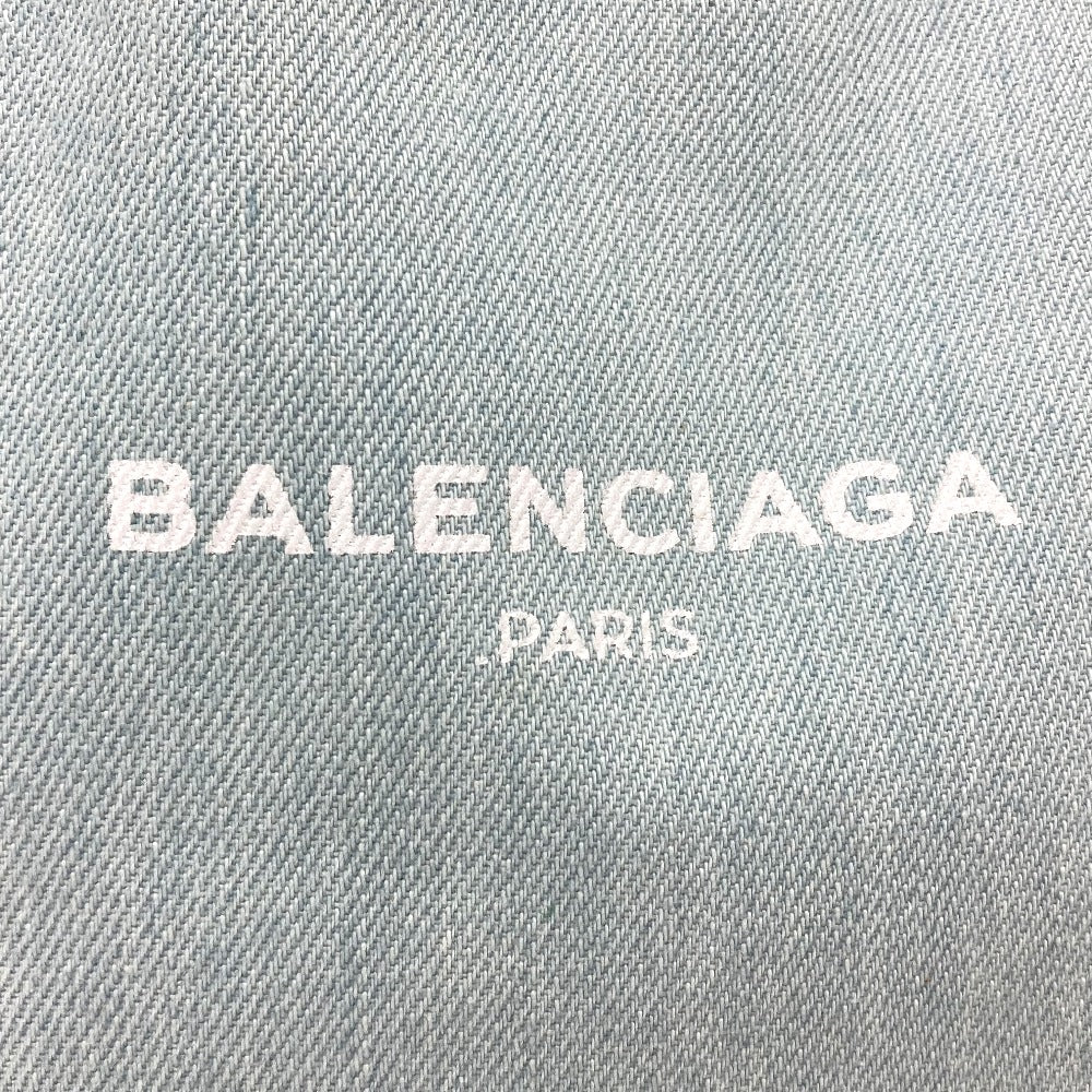 BALENCIAGA 339933 Logo Print Navy Cabas S Handbag/Tote Bag in Leather/Canvas, Light Blue