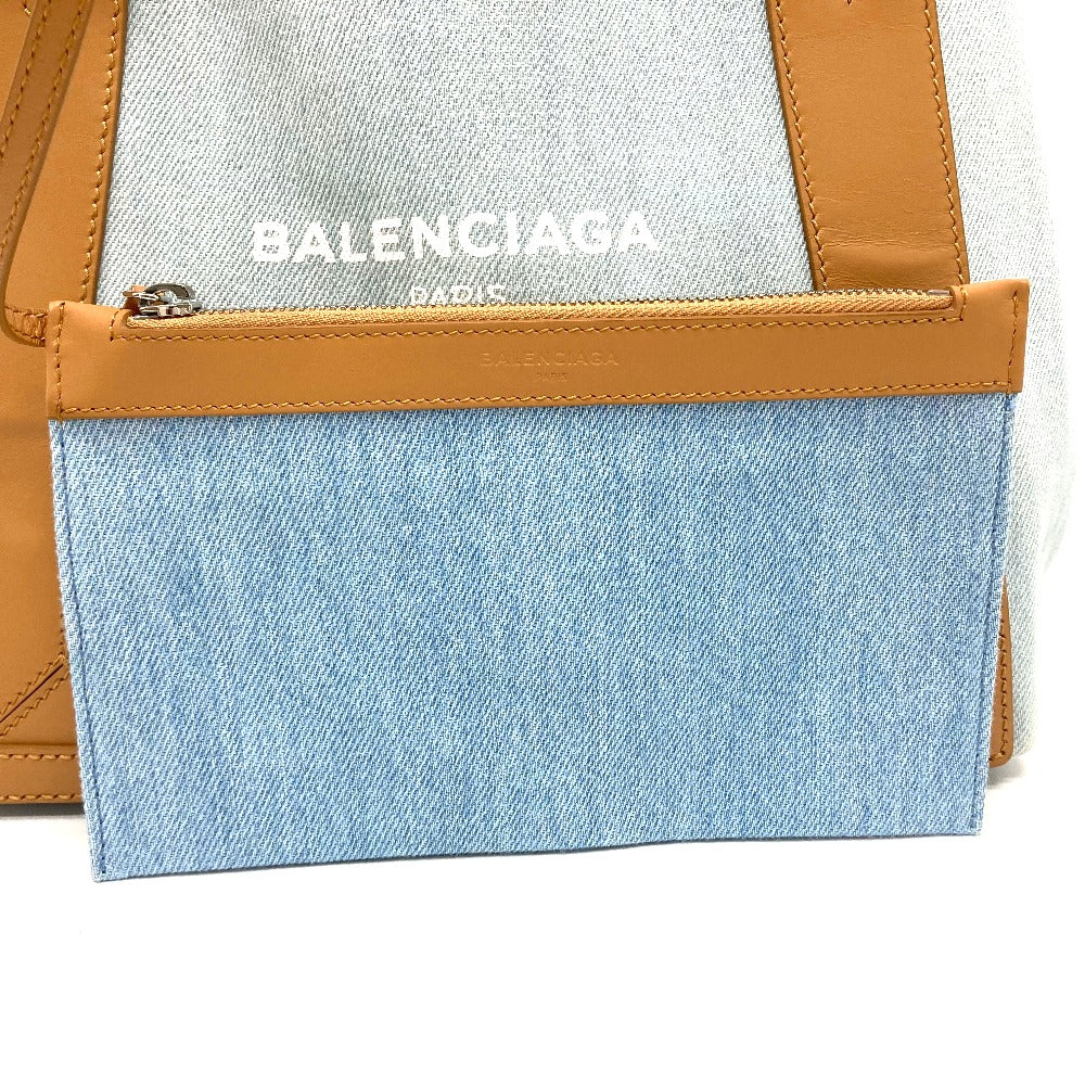 BALENCIAGA 339933 Logo Print Navy Cabas S Handbag/Tote Bag in Leather/Canvas, Light Blue