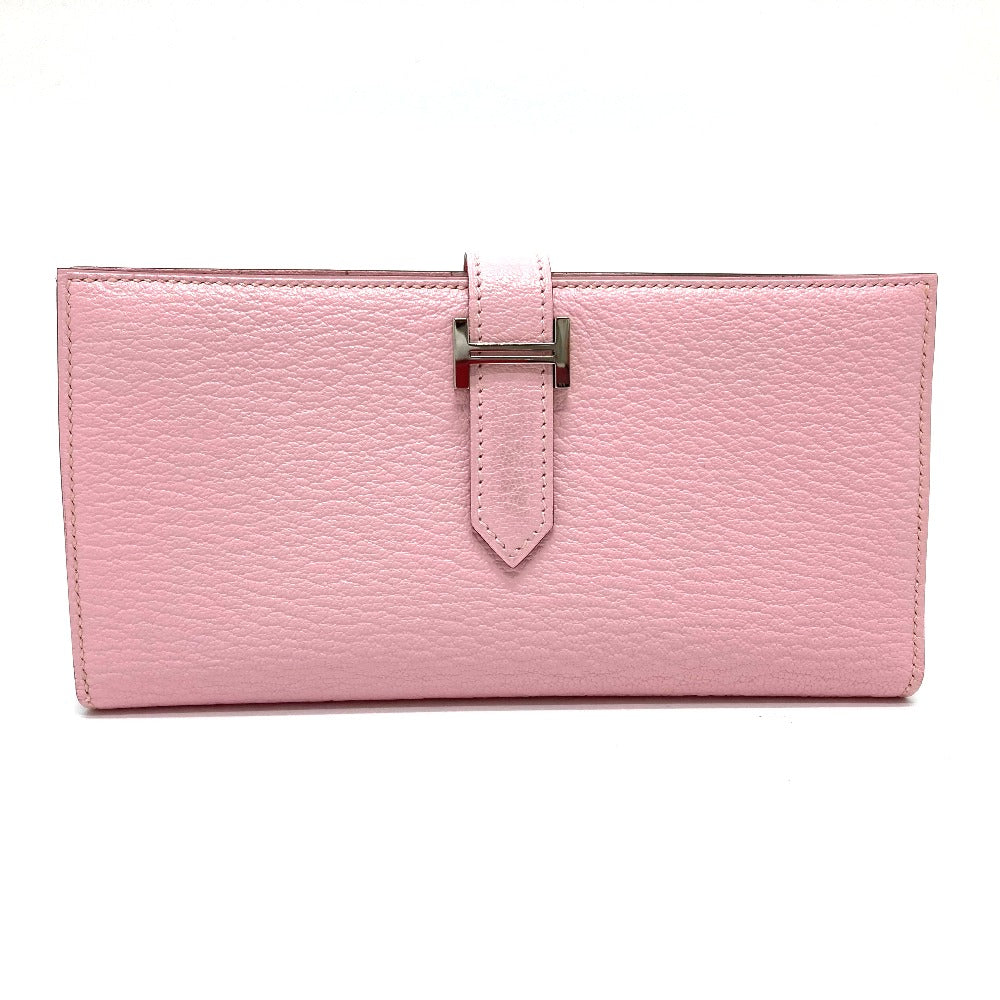 HERMES H hardware, Bearn soufflet, gusseted, bi-fold long wallet, long wallet with silver hardware, Chevre Mysore, women's, rose cherry blossom, pink