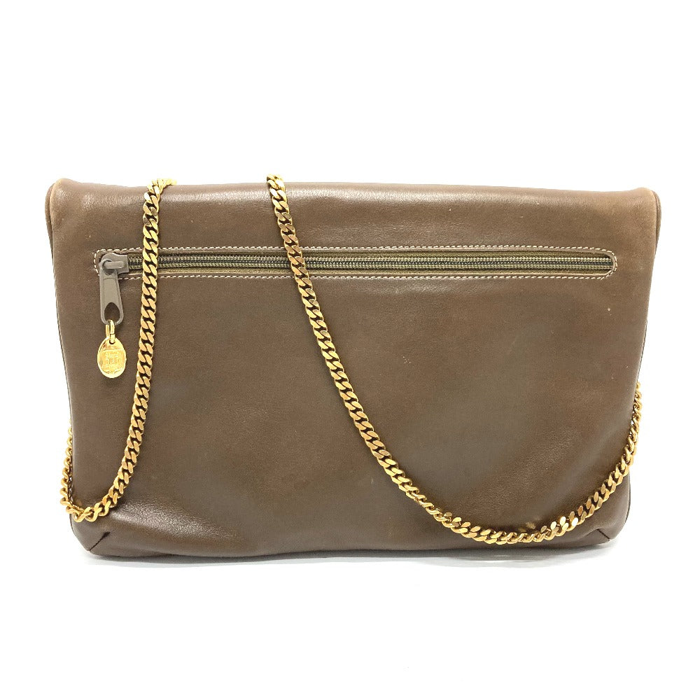 CELINE Vintage Chain Clutch Shoulder Bag with Logo Hardware, Brown Leather, for Women