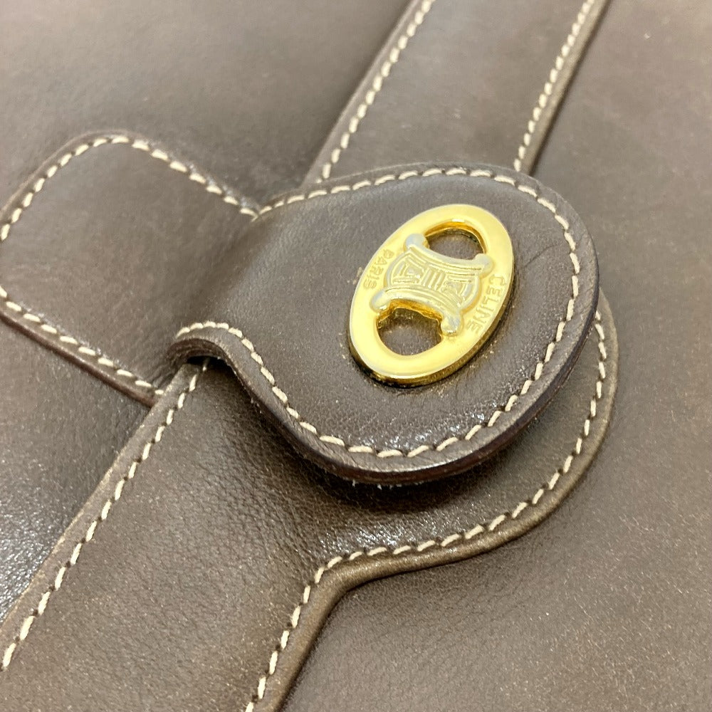 CELINE Vintage Chain Clutch Shoulder Bag with Logo Hardware, Brown Leather, for Women