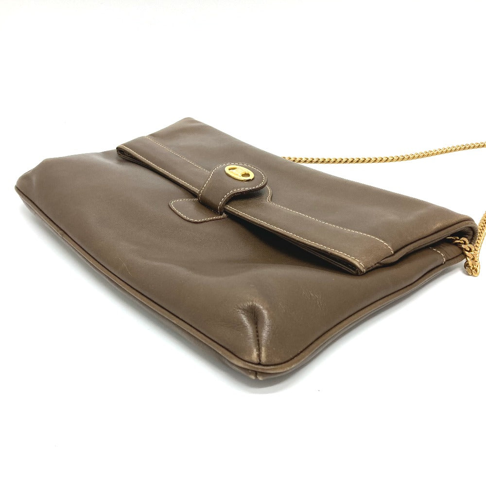 CELINE Vintage Chain Clutch Shoulder Bag with Logo Hardware, Brown Leather, for Women