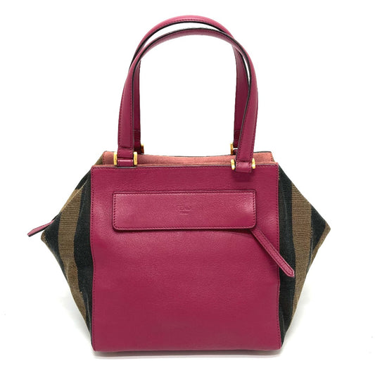 FENDI 8BN251 Pecan Boston Bag/Handbag in Leather/Canvas, Brown and Purple