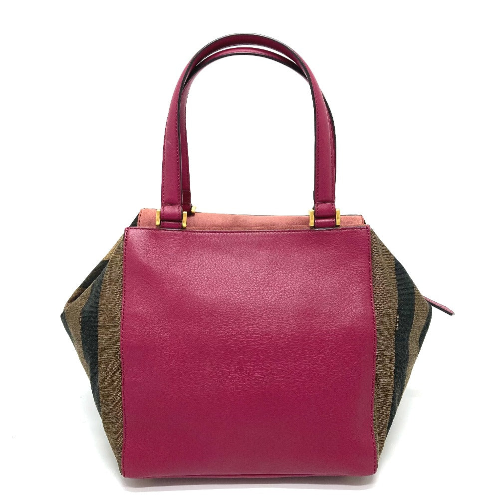 FENDI 8BN251 Pecan Boston Bag/Handbag in Leather/Canvas, Brown and Purple