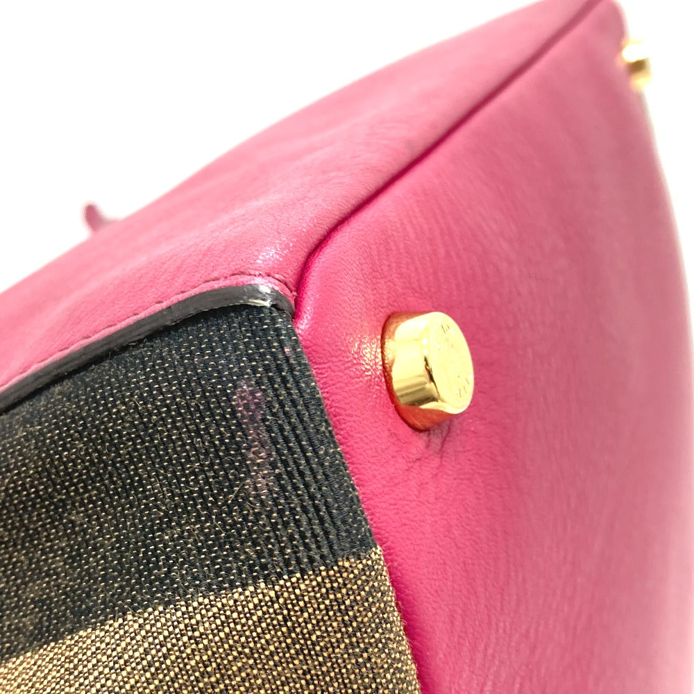 FENDI 8BN251 Pecan Boston Bag/Handbag in Leather/Canvas, Brown and Purple