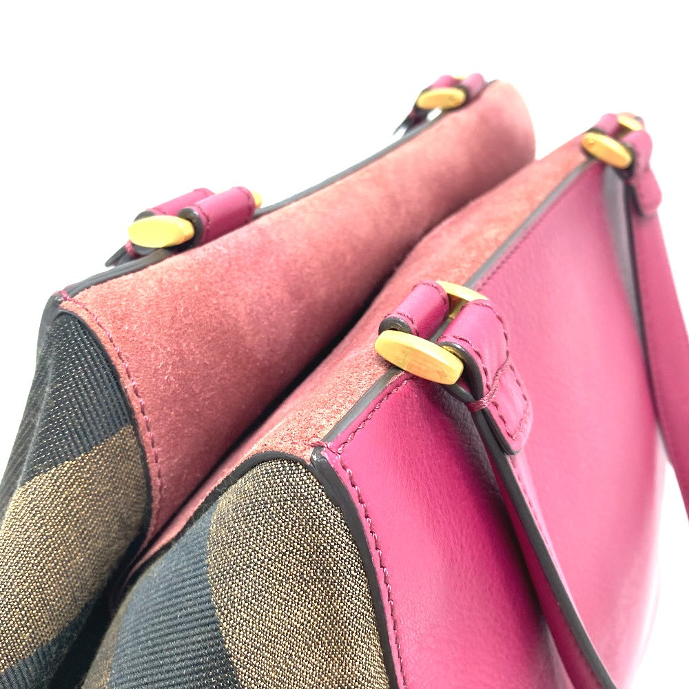 FENDI 8BN251 Pecan Boston Bag/Handbag in Leather/Canvas, Brown and Purple