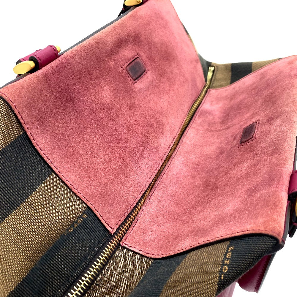 FENDI 8BN251 Pecan Boston Bag/Handbag in Leather/Canvas, Brown and Purple