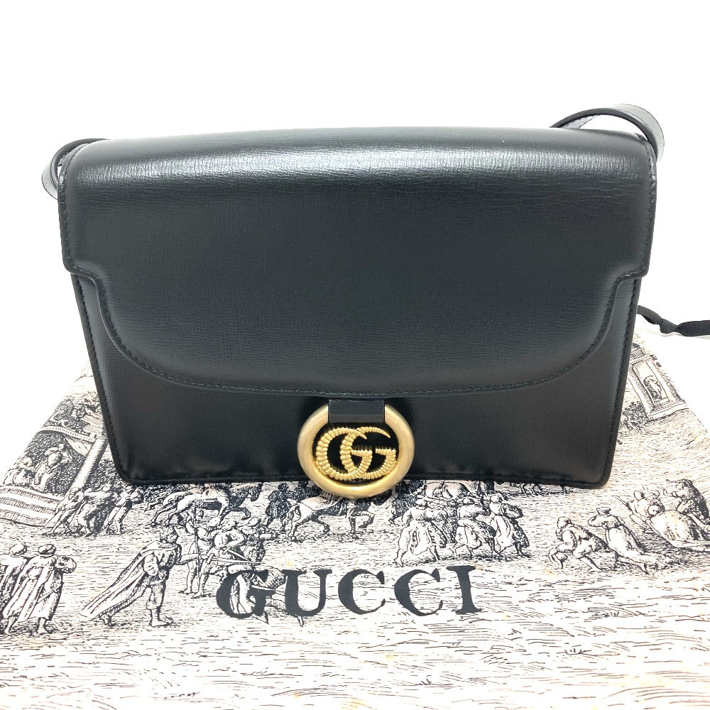 GUCCI 589474 GGマーモント フラップ カバン 肩掛け 斜め掛け バッグ ショルダーバッグ カーフレザー レディース ブラック