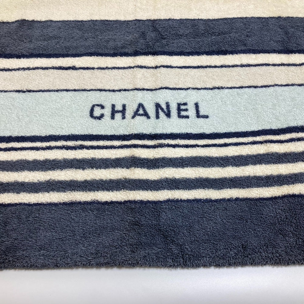 CHANEL ボーダー バスタオル 雑貨 日用品 インテリア ビーチタオル タオル コットン ユニセックス アイボリー×ブルー系