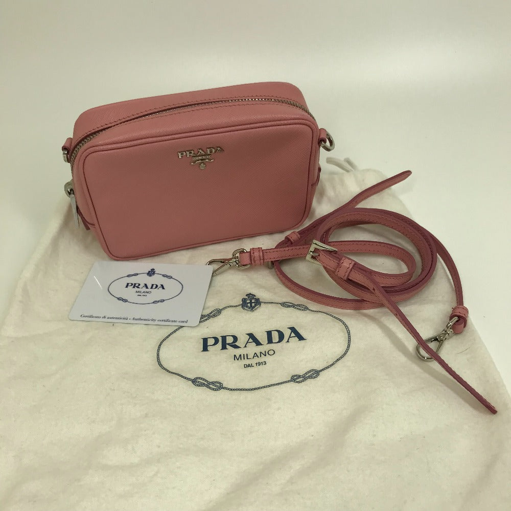 PRADA 1NF674 ロゴ ショルダーポーチ カバン セカンドバッグ ショルダーバッグ サフィアーノレザー レディース PETALO 1 ピンク