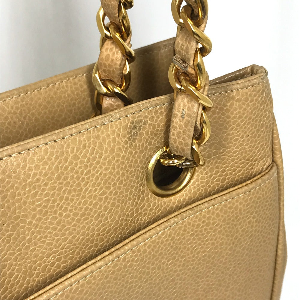 CHANEL CC ココマーク チェーン トートバッグ カバン 肩掛け ショルダーバッグ キャビアスキン レディース ベージュ