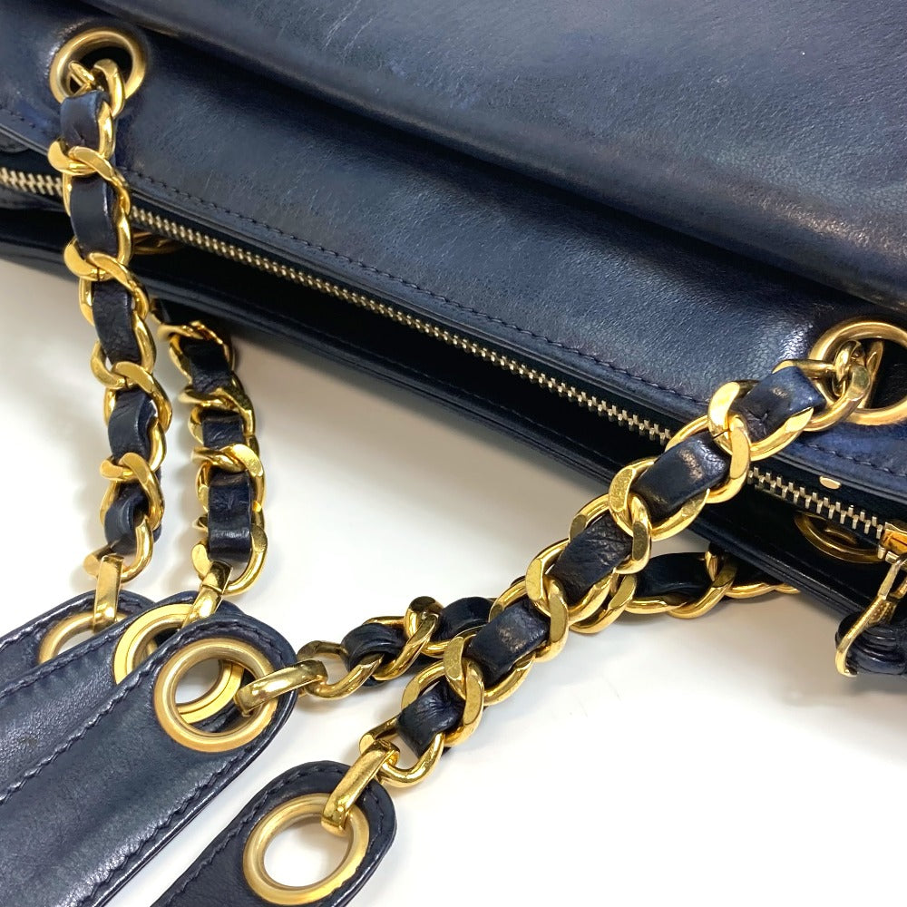 CHANEL CC ココマーク ココボール カバン チェーン トートバッグ 肩掛け ショルダーバッグ ラムスキン レディース ネイビー