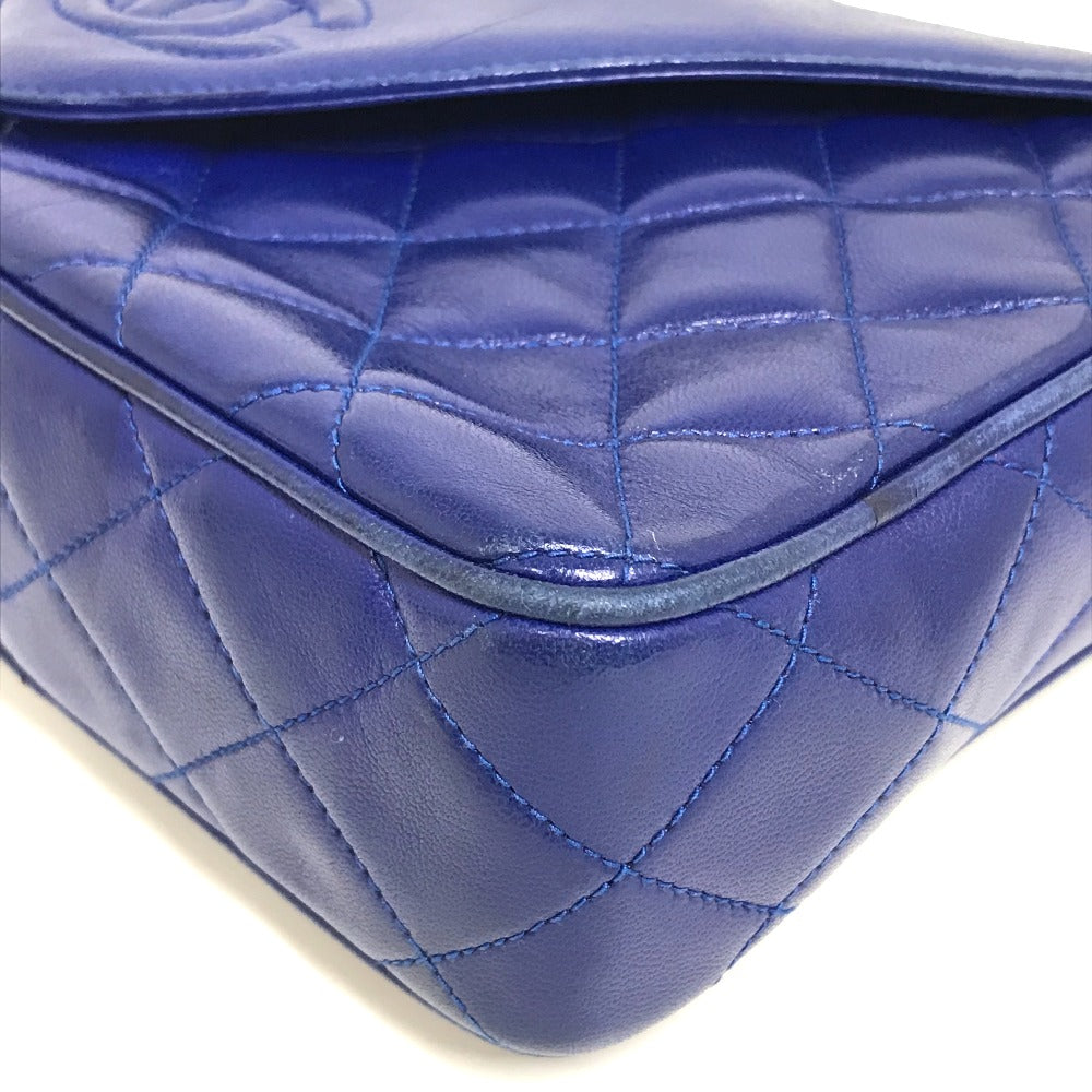 CHANEL ココマーク CC マトラッセ フリンジ カバン 肩掛け ショルダーバッグ ラムスキン レディース ブルー