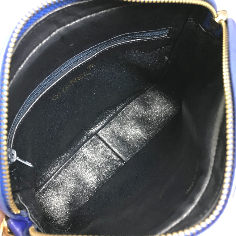 CHANEL ココマーク CC マトラッセ フリンジ カバン 肩掛け ショルダーバッグ ラムスキン レディース ブルー