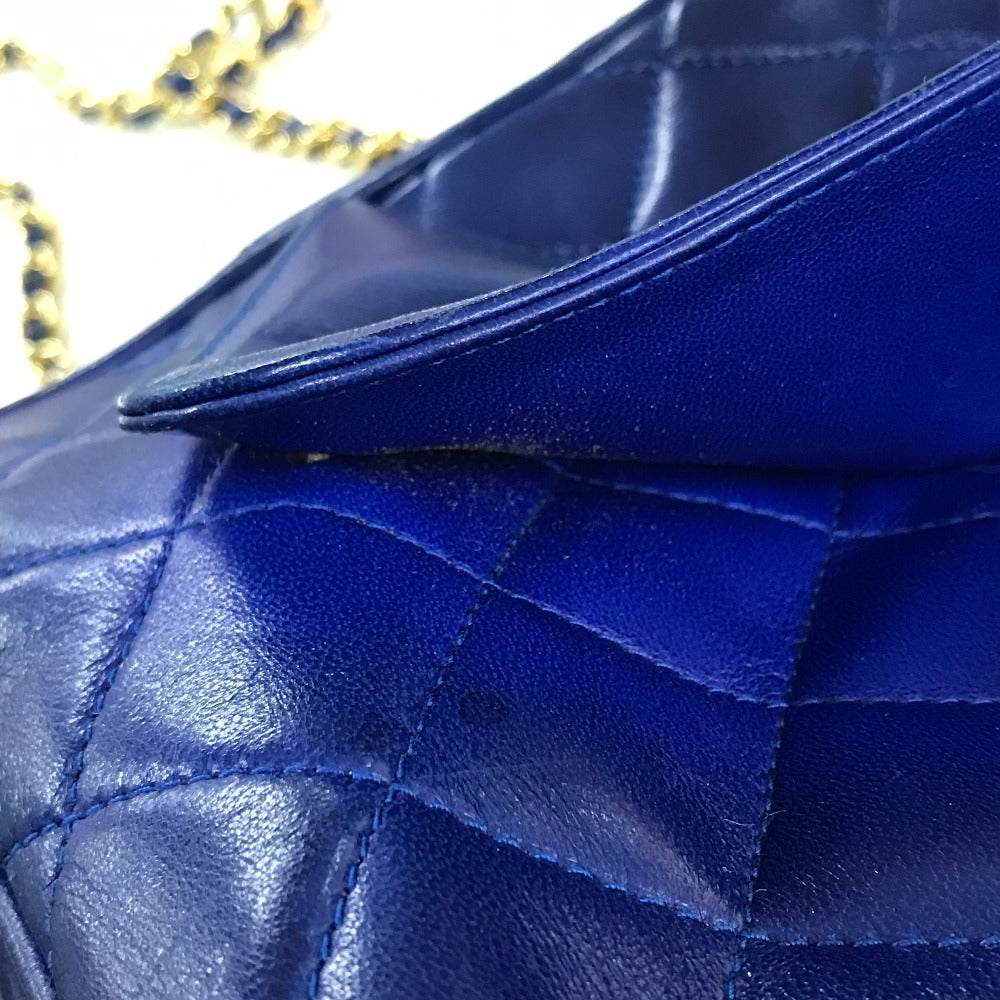 CHANEL ココマーク CC マトラッセ フリンジ カバン 肩掛け ショルダーバッグ ラムスキン レディース ブルー
