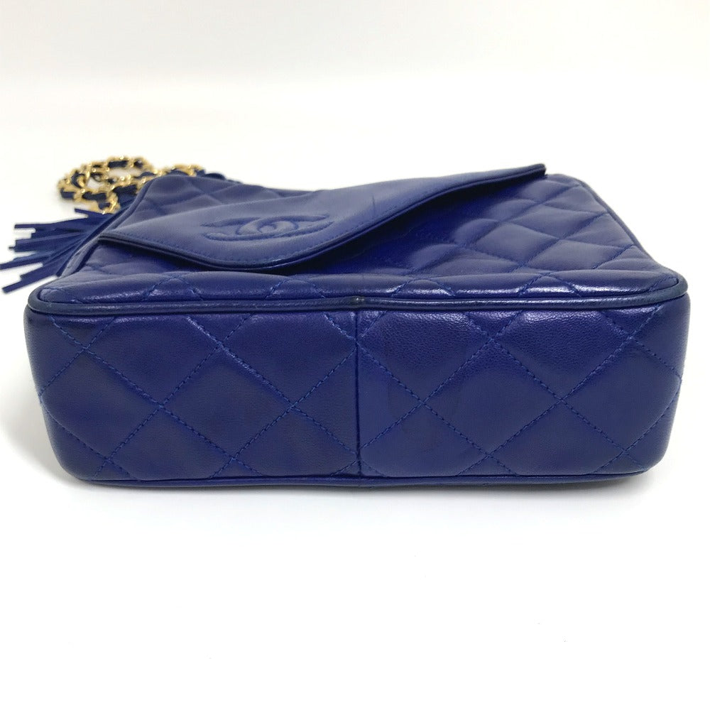 CHANEL ココマーク CC マトラッセ フリンジ カバン 肩掛け ショルダーバッグ ラムスキン レディース ブルー