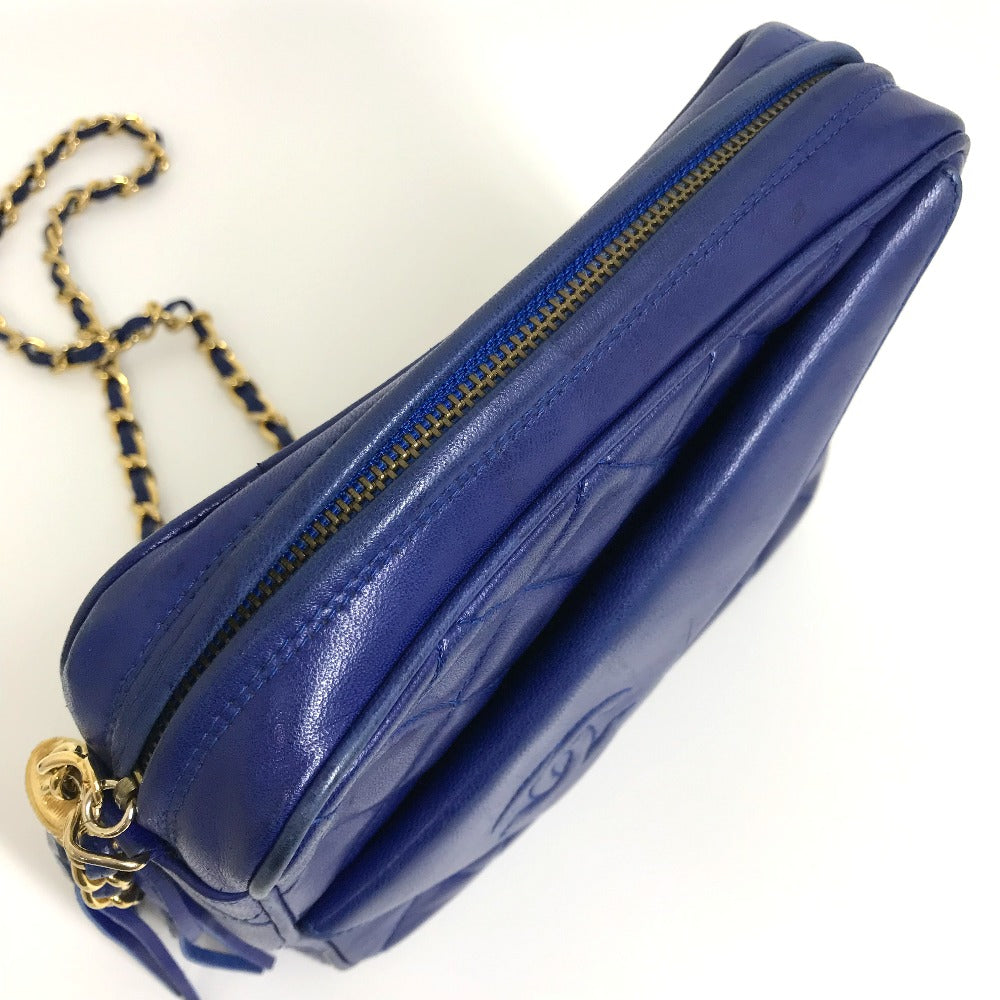 CHANEL ココマーク CC マトラッセ フリンジ カバン 肩掛け ショルダーバッグ ラムスキン レディース ブルー