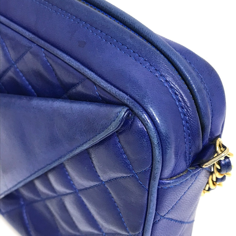 CHANEL ココマーク CC マトラッセ フリンジ カバン 肩掛け ショルダーバッグ ラムスキン レディース ブルー
