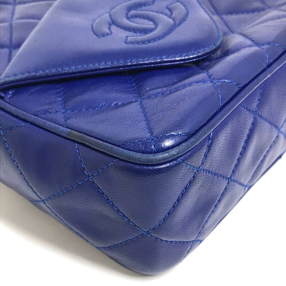 CHANEL ココマーク CC マトラッセ フリンジ カバン 肩掛け ショルダーバッグ ラムスキン レディース ブルー