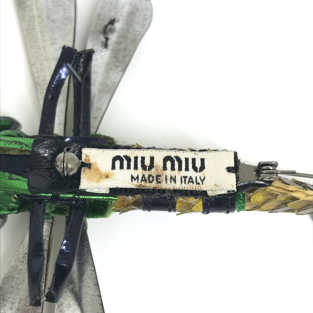 MIUMIU トンボ アクセサリー ファッション小物 ピンブローチ ブローチ レザー レディース グリーン×ピンク