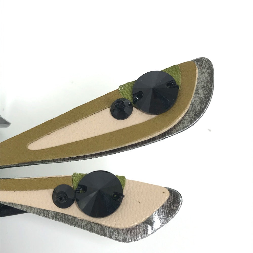 MIUMIU トンボ アクセサリー ファッション小物 ピンブローチ ブローチ レザー レディース グリーン×ピンク