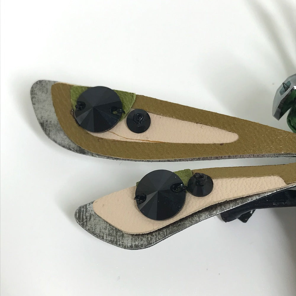 MIUMIU トンボ アクセサリー ファッション小物 ピンブローチ ブローチ レザー レディース グリーン×ピンク