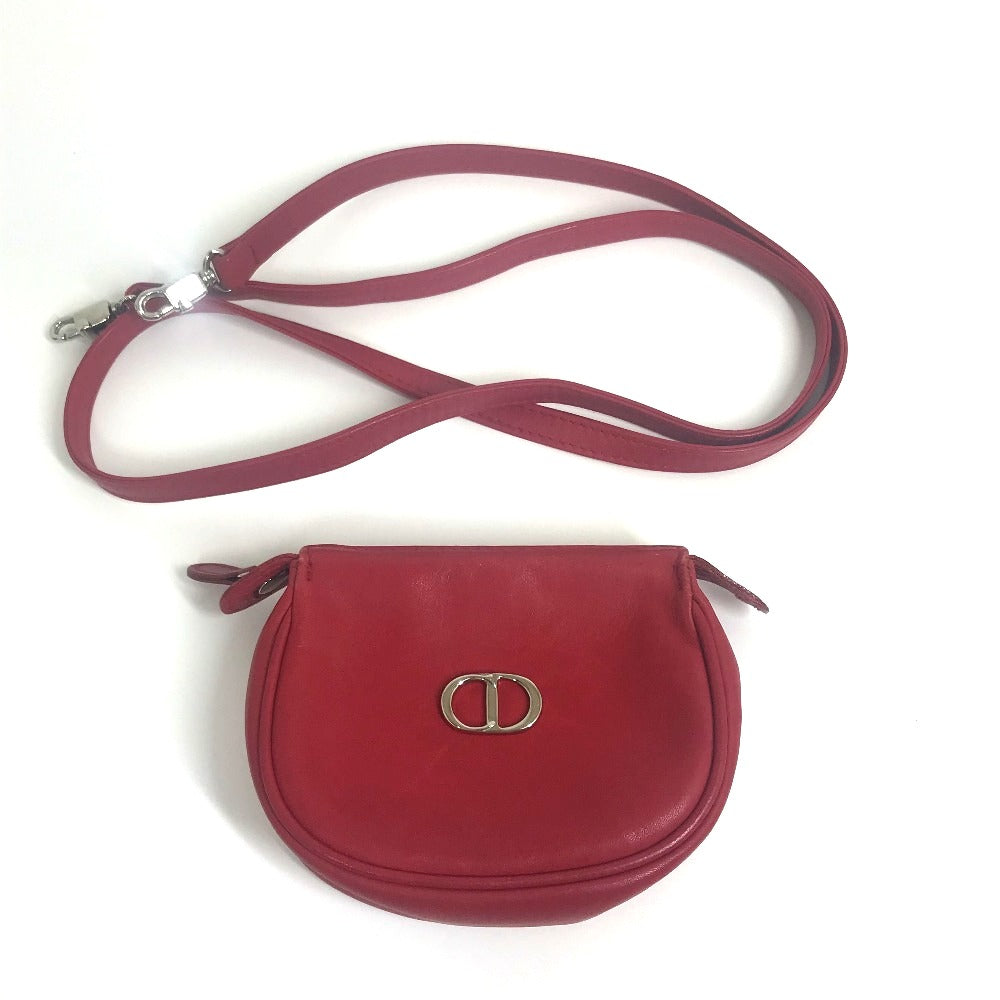 Christian Dior CD金具 ミニポシェット カバン 斜め掛け ショルダーバッグ レザー レディース レッド