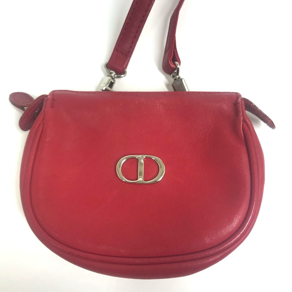 Christian Dior CD金具 ミニポシェット カバン 斜め掛け ショルダーバッグ レザー レディース レッド