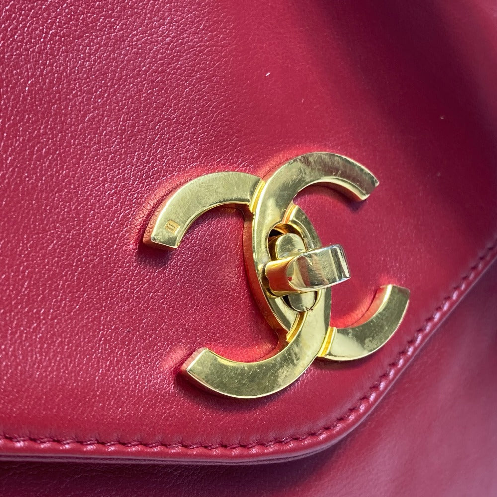 CHANEL CCココマーク ターンロック アウトサイドフラップ カバン 肩掛け トート チェーン Wチェーン ショルダーバッグ ラムスキン レディース レッド