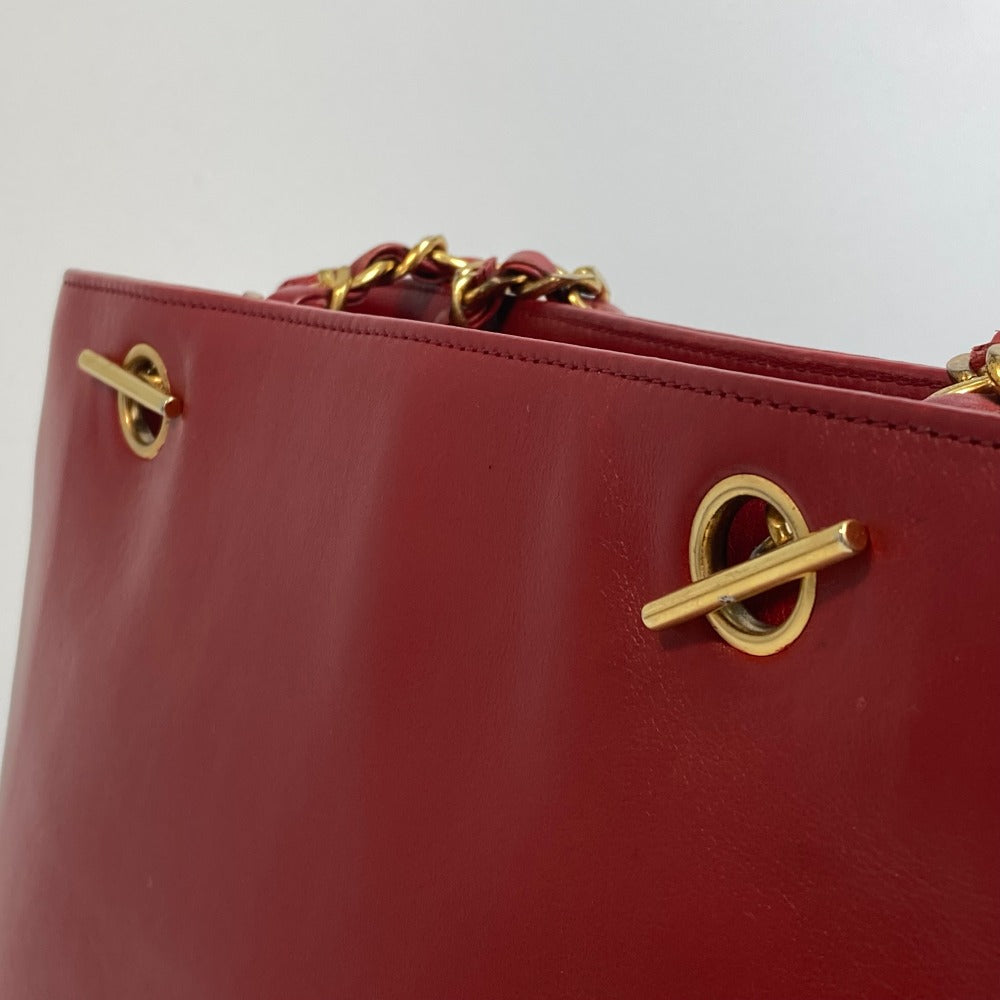 CHANEL CCココマーク ターンロック アウトサイドフラップ カバン 肩掛け トート チェーン Wチェーン ショルダーバッグ ラムスキン レディース レッド
